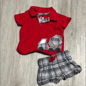 4/$20 Red Polo Shirt and Plaid Shorts Set